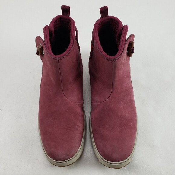 LL Bean Mountainside Toggle Boots Womens 10 Red Nubuck Leather Ankle Pull On - Picture 3 of 13